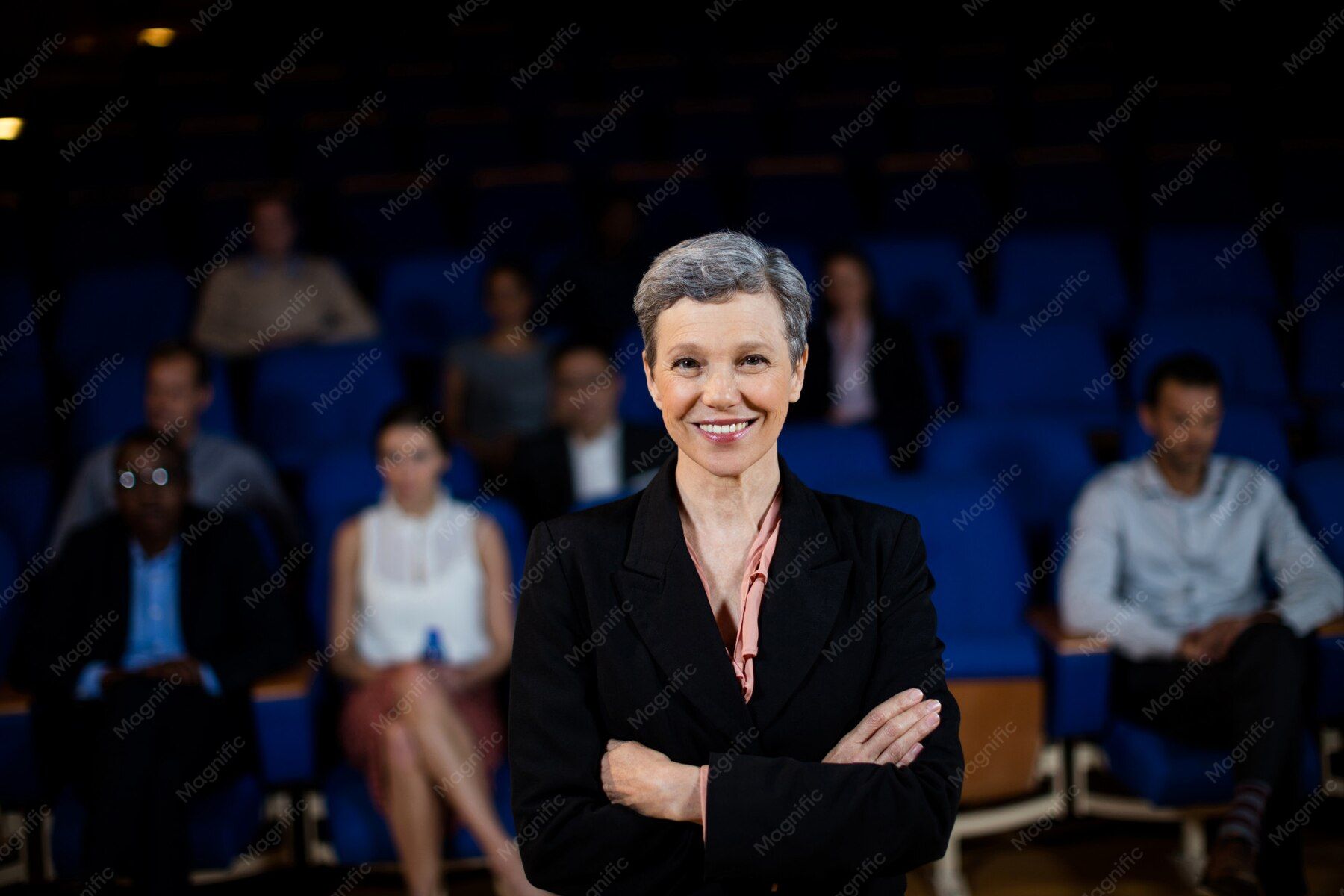 Kate Delaney, Republican candidate for New York State Senate, smiling with arms crossed at a community forum